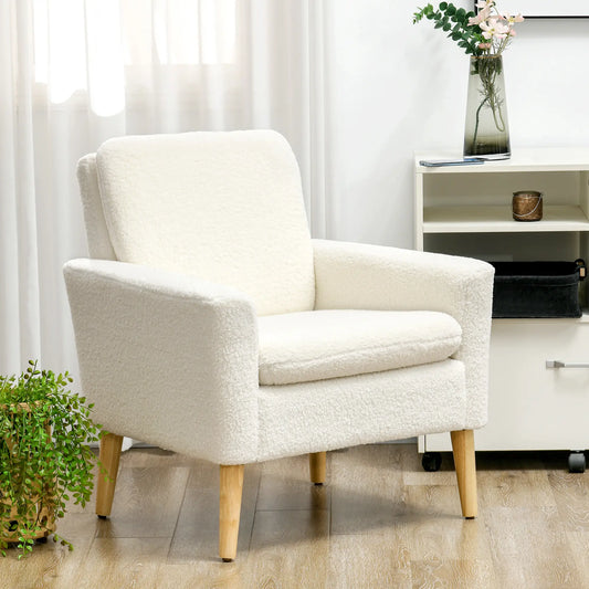 Modern Fabric Accent Chair, Upholstered Armchair with Wood Legs, Cream White Accent Chairs Cream at Gallery Canada