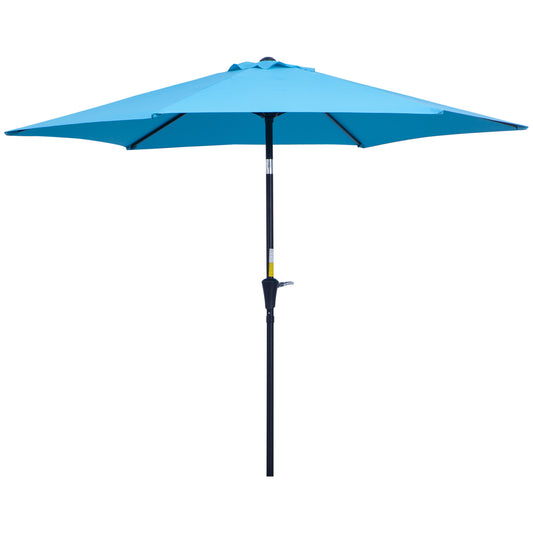 8.9' Round Aluminum Patio Umbrella Garden Parasol Market Sunshade Tilt Canopy w/ 6 Ribs, Crank Handle, Blue - Gallery Canada