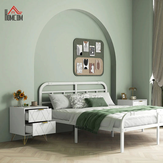 Modern Bedside Table, 2 Drawer Nightstand, White Bedside Tables White, Gold at Gallery Canada