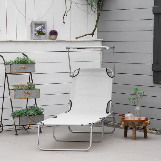 Outdoor Lounge Chair, Adjustable Folding Chaise, Sun Shade, Light Grey Lounger Chairs Light Grey at Gallery Canada