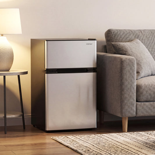 3.2 Cu.Ft Mini Fridge with Freezer, Double Door, Silver Refrigerators Silver at Gallery Canada
