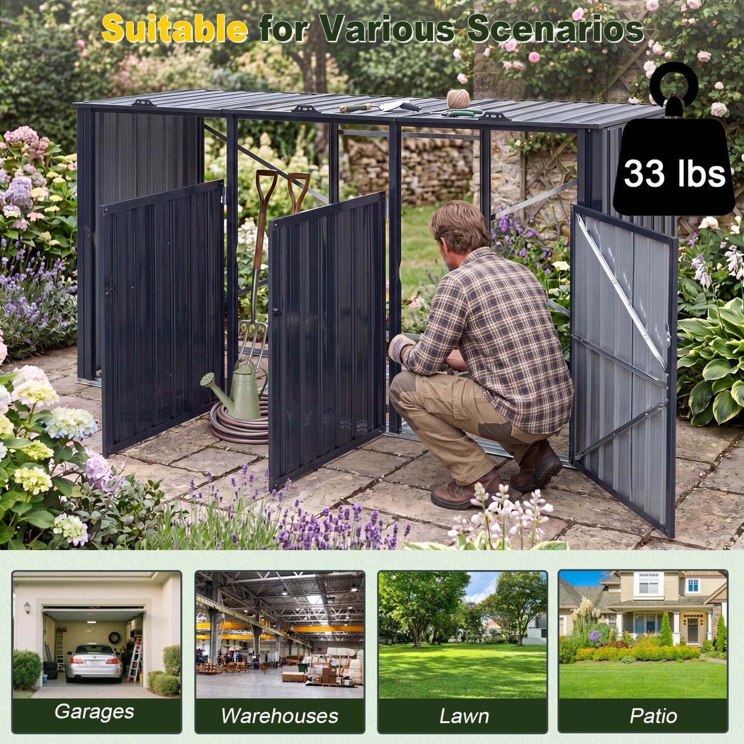3-Bin Metal Trash Can Shed with Flip-Up Lids, Dark Gray Sheds & Outdoor Storage at Gallery Canada