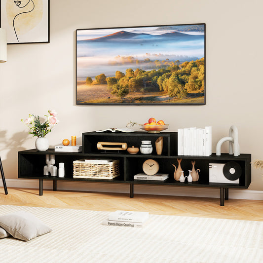 3 Cubby TV Stand for TVs up to 70 Inch Entertainment Center with Open Storage Compartments, Black Entertainment Centers & TV Stands Black at Gallery Canada