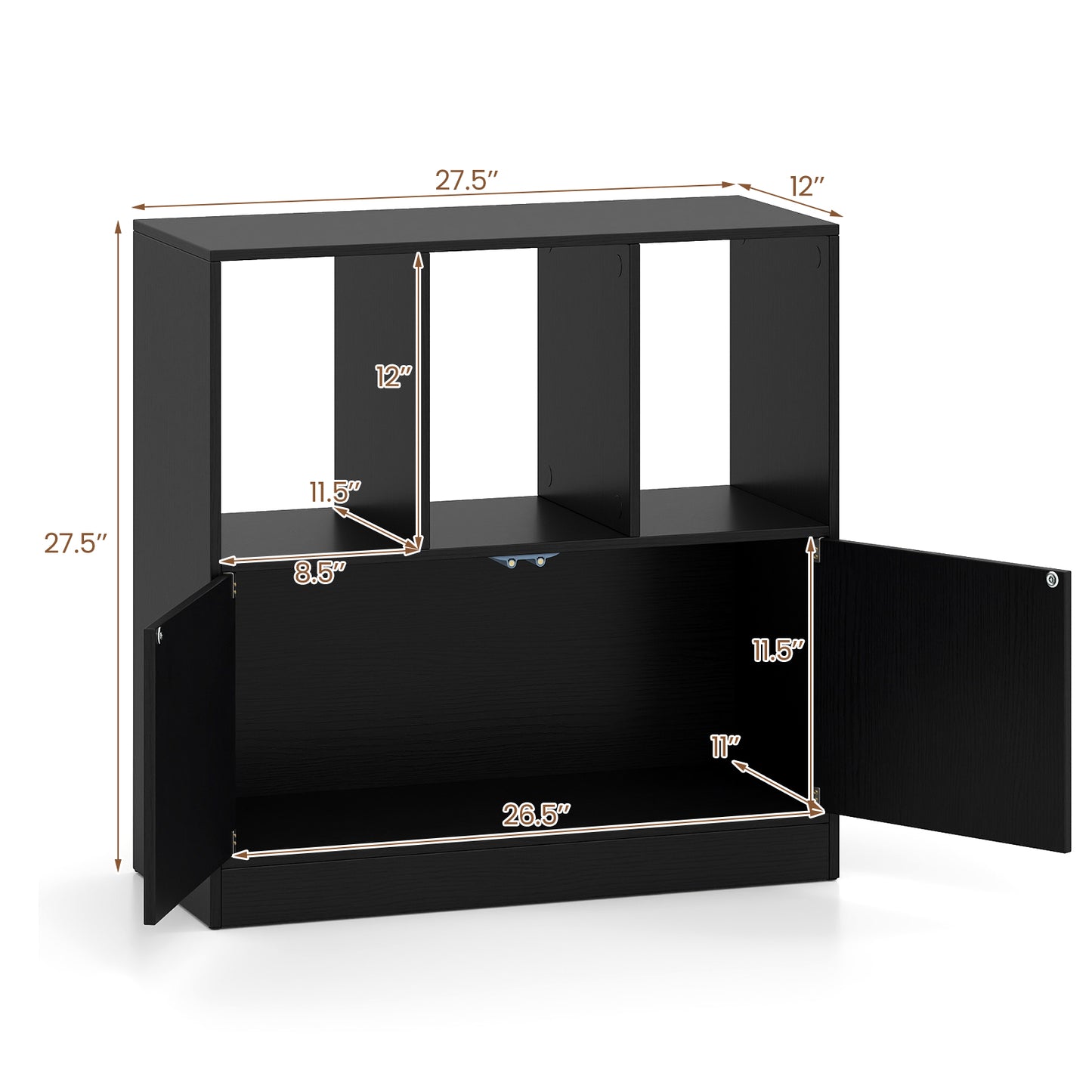 3-Cube Bookcase with Doors, 3-Tier, Black Bookcases at Gallery Canada