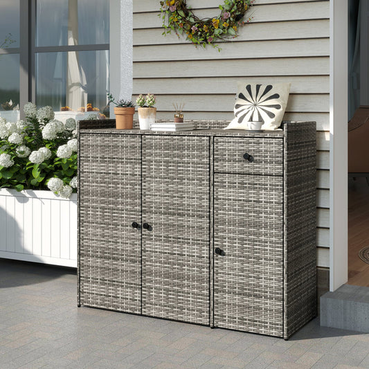 3 Door Outdoor PE Wicker Storage Cabinet Garages Gray at Gallery Canada