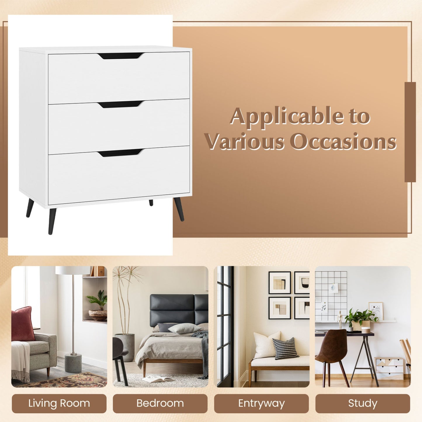 3-Drawer Rustic Farmhouse Wooden Dresser, White Dressers & Chests at Gallery Canada