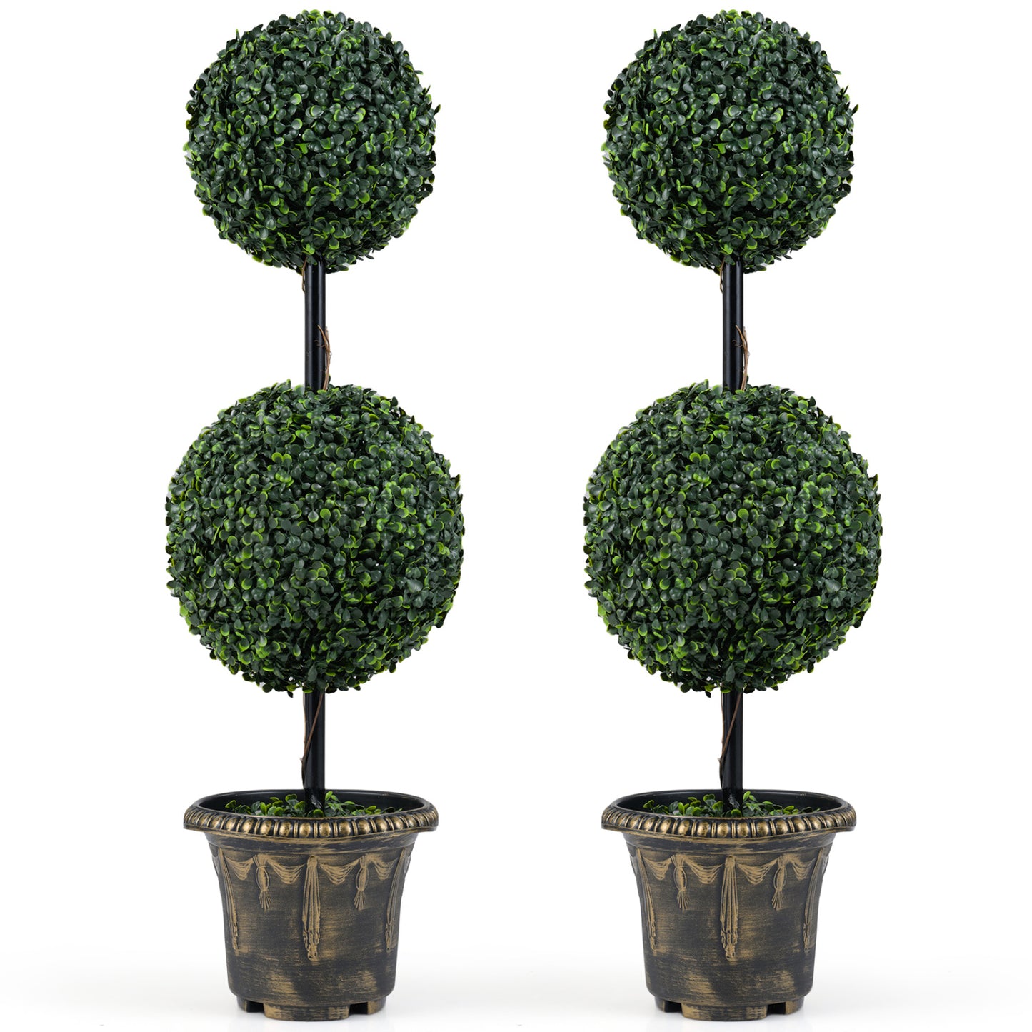 3 FT Artificial Boxwood Topiary Tree, Double Ball Shrubs, Set Of 2 Faux Plants at Gallery Canada