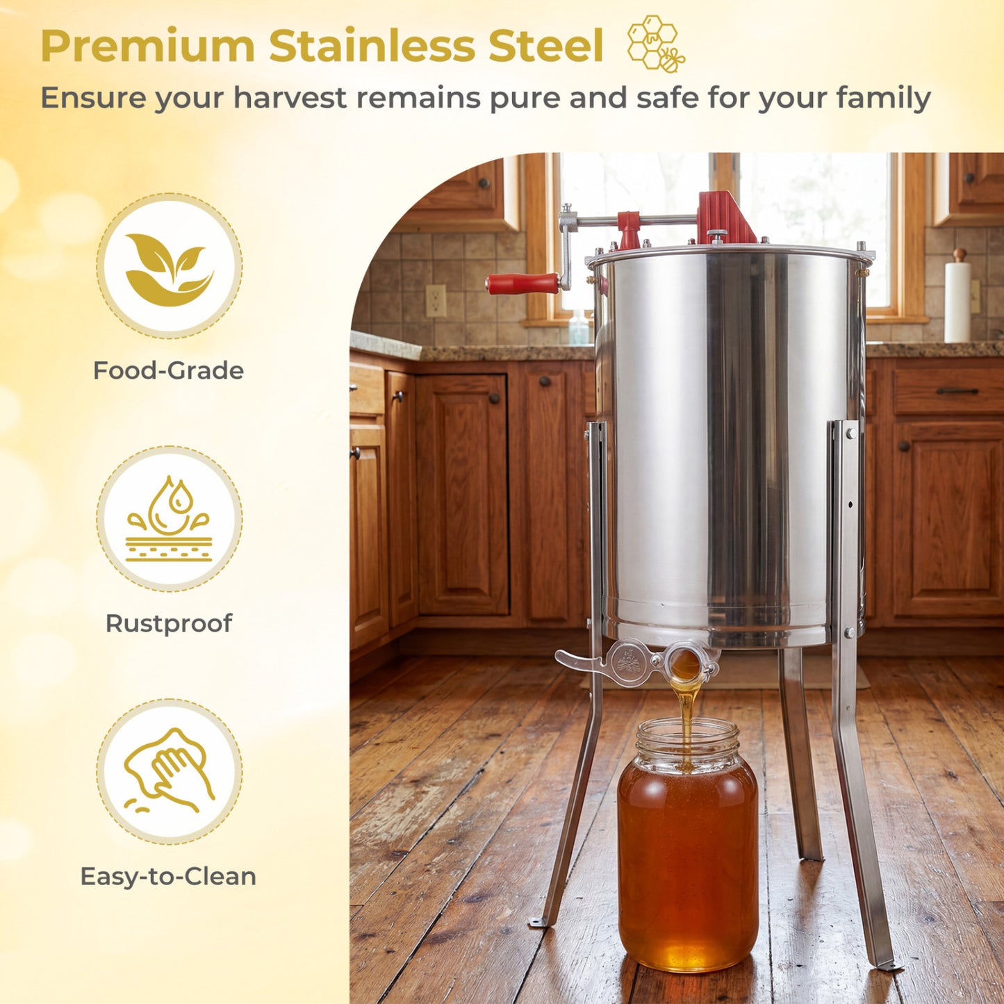 3 Frame Manual Honey Extractor, Gravity Flow Gate, Clear Lid Small Appliances at Gallery Canada
