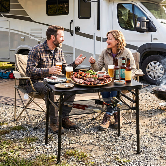 3-Height Folding Camping Table With Storage Net, Black Camping Furniture Black at Gallery Canada