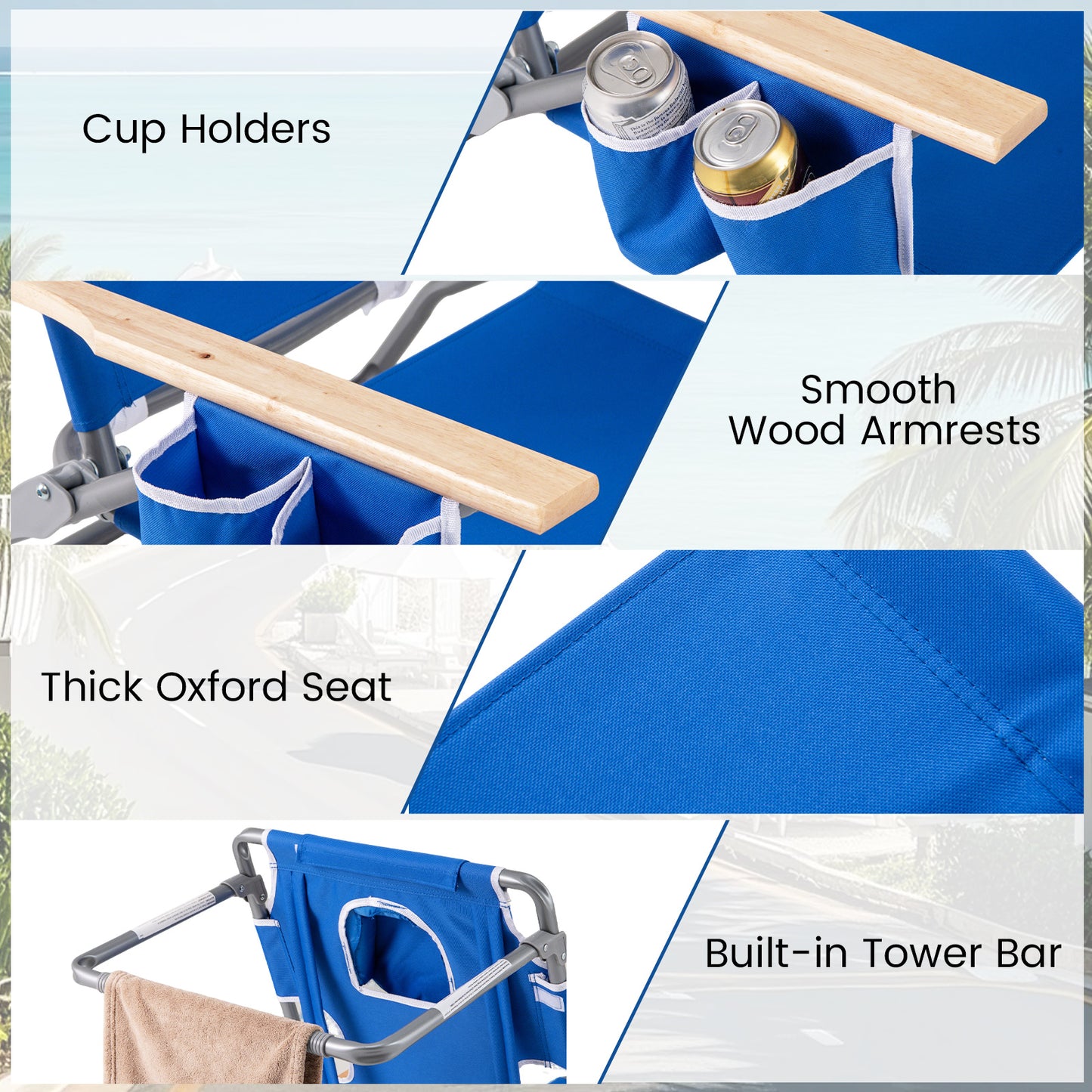 Foldable Beach Chair, 3-In-1 With Footrest, Adjustable Backrest, Navy Beach & Lawn Chairs at Gallery Canada