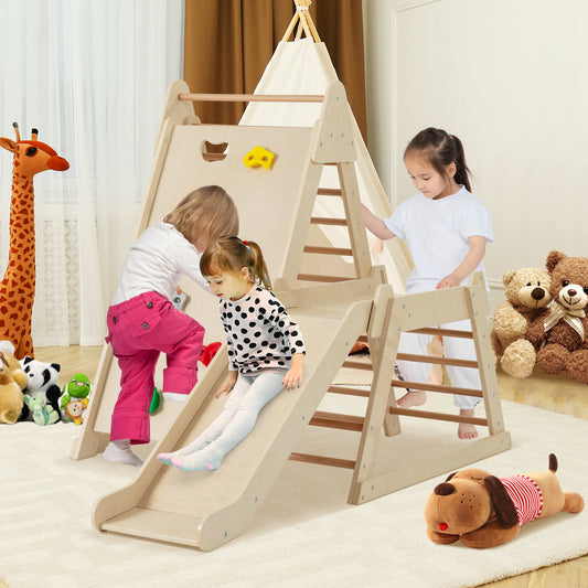 3-In-1 Jungle Gym Indoor Playground, Extended Slide, Natural Climbers & Slides Natural at Gallery Canada