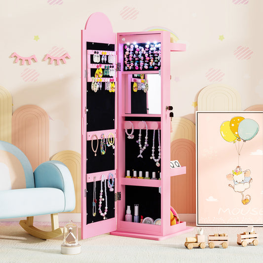 3 In 1 Kids Jewelry Cabinet With Lighted Mirror, Pink Kids Vanities Pink at Gallery Canada
