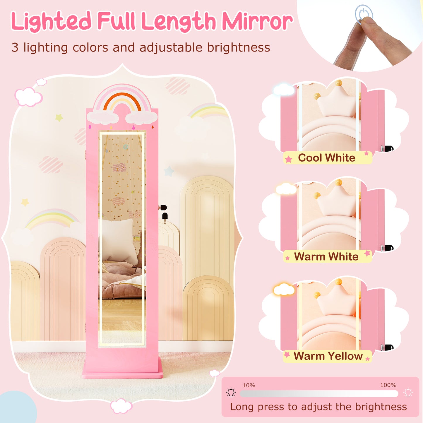 3 In 1 Kids Jewelry Cabinet With Lighted Mirror, Pink Kids Vanities at Gallery Canada