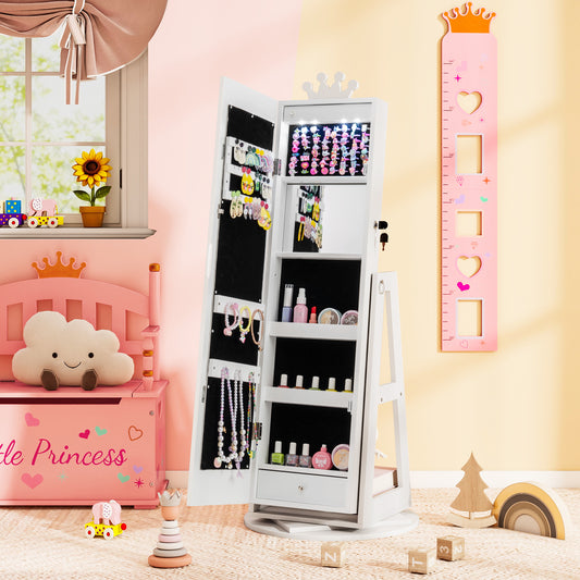 Kids Jewelry Cabinet, 3 In 1, With Lighted Mirror, White Kids Vanities White at Gallery Canada