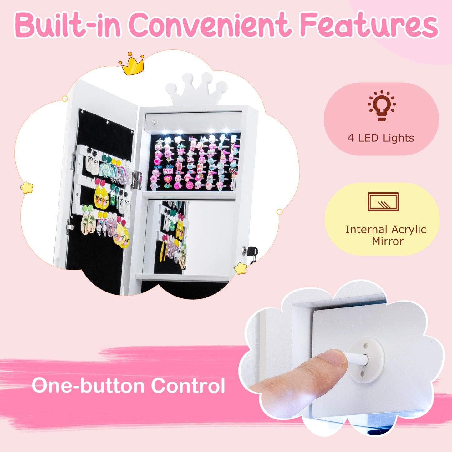 Kids Jewelry Cabinet, 3 In 1, With Lighted Mirror, White Kids Vanities at Gallery Canada