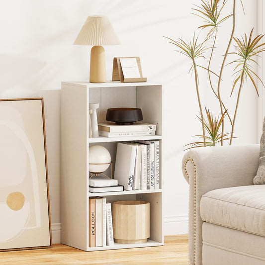 Modern 3 Open Shelf Bookcase Display Cabinet, White