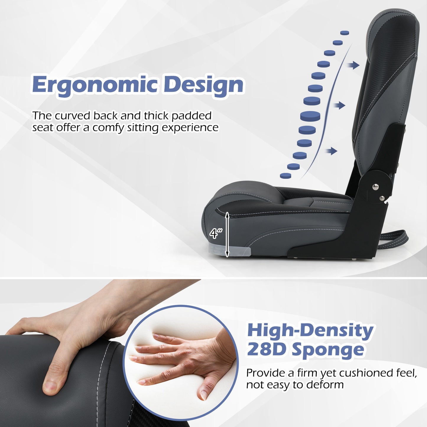 3-Pack Folding Boat Seats with 28D Soft Sponge Padding, Black Surfing at Gallery Canada