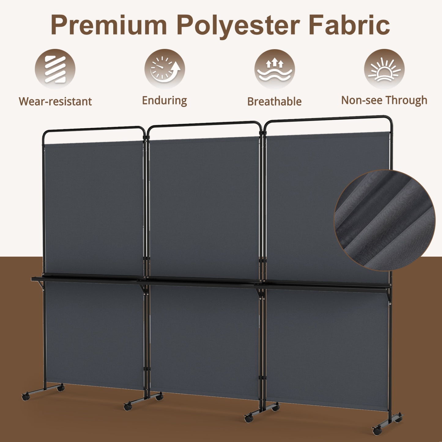 3-Panel Room Divider with Shelves, 6 FT Tall, Gray Room Dividers at Gallery Canada