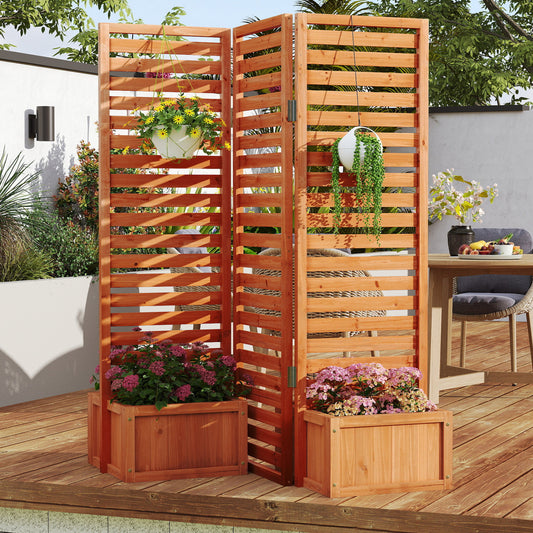 3-Panel Solid Wood Frame Freestanding Garden Fence with 2 Self-Draining Planter Boxes, Yellow Raised Garden Beds Yellow at Gallery Canada