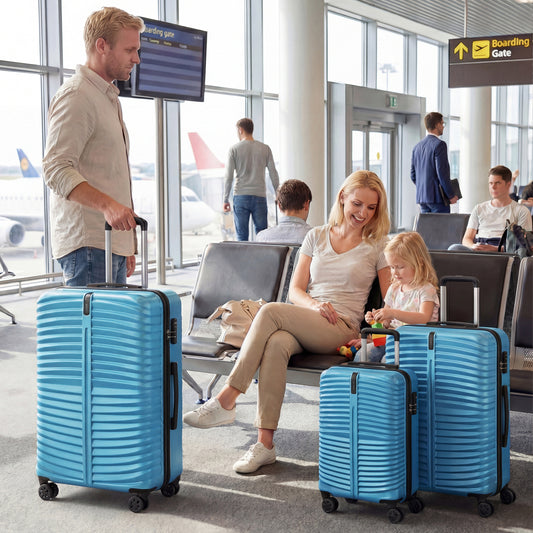 3-Piece 20/24/28 Inch Lightweight Hardside Luggage Set with 8-Spinner Wheels, Blue Kids Luggage Blue at Gallery Canada