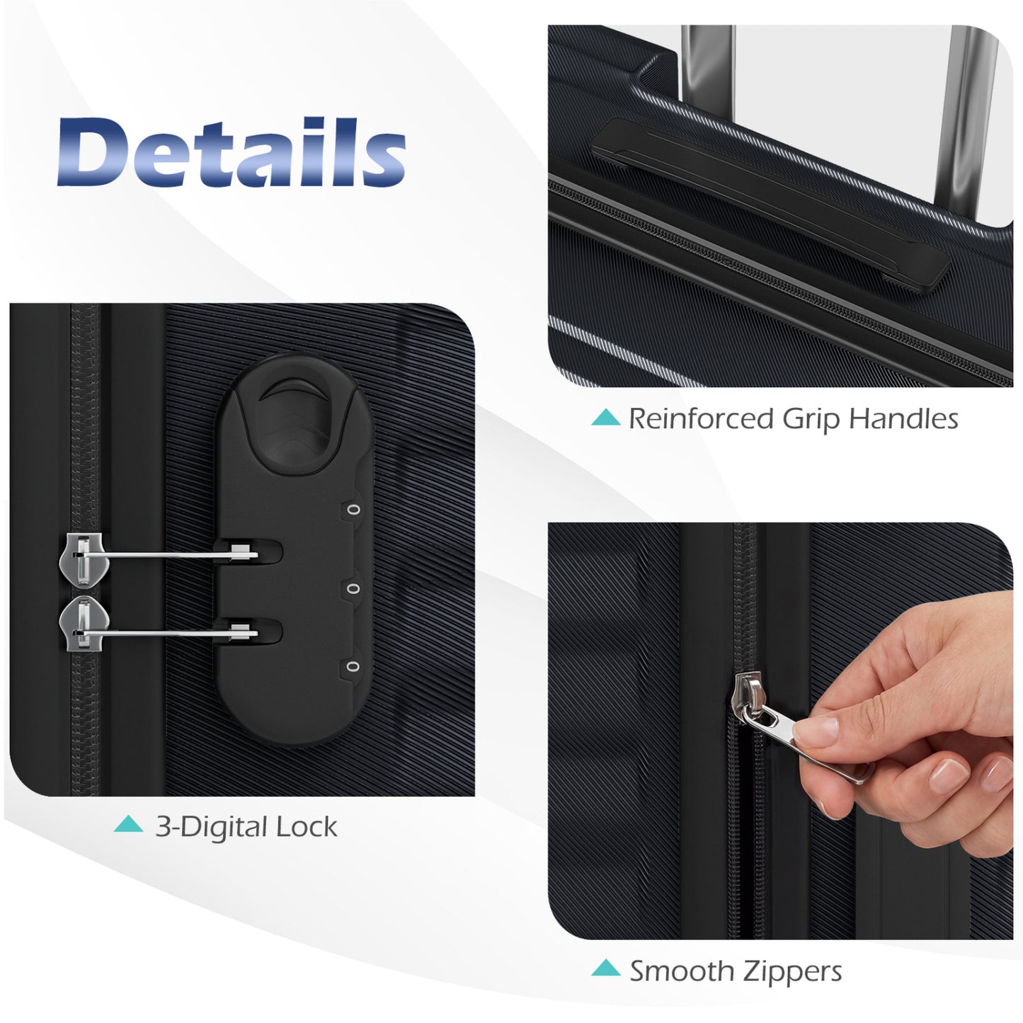 3-Piece 20/24/28 Inch Lightweight Hardside Luggage Set with 8-Spinner Wheels, Black Kids Luggage at Gallery Canada