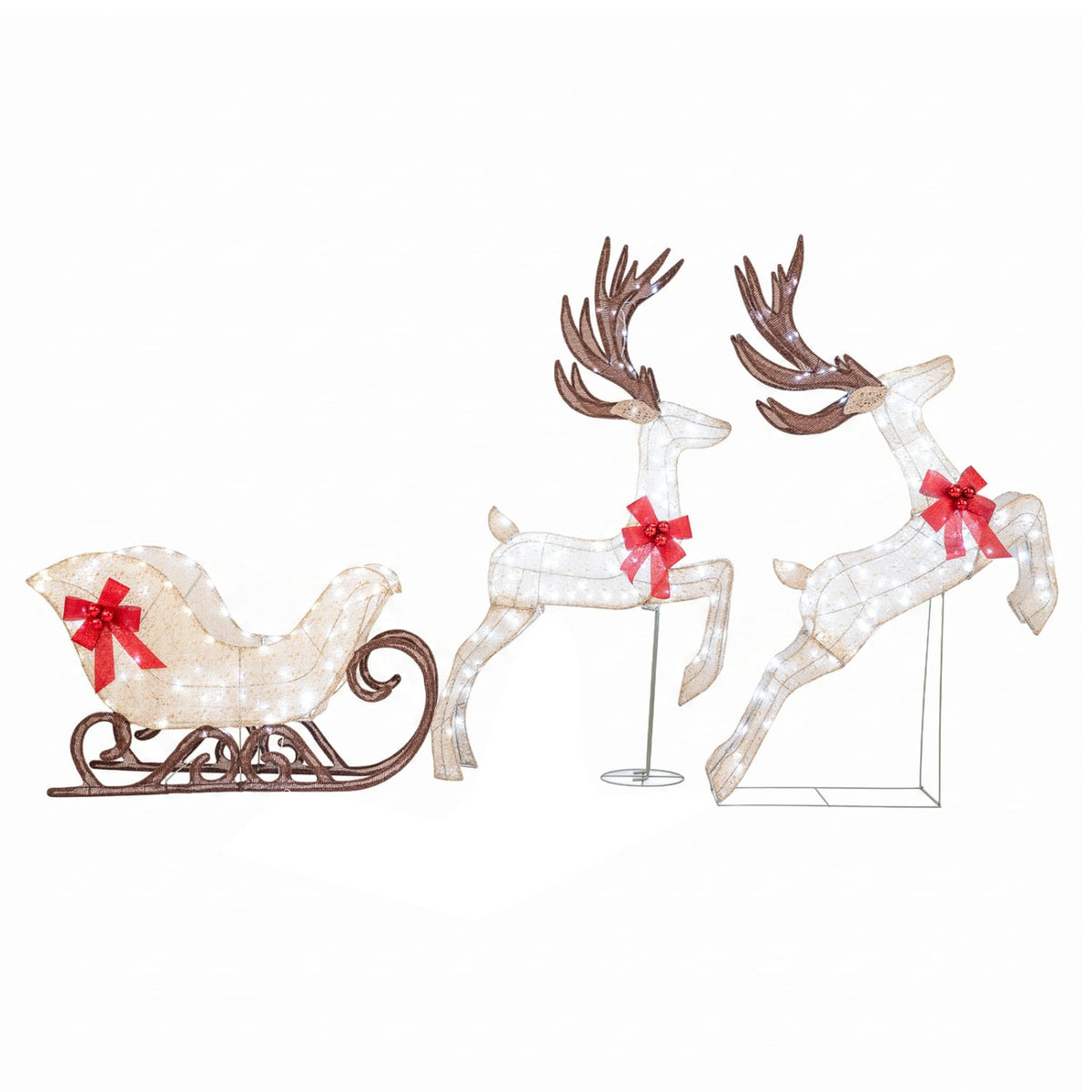3-Piece Lighted Reindeer and Sleigh Set, White Christmas Decor & Accessories White at Gallery Canada