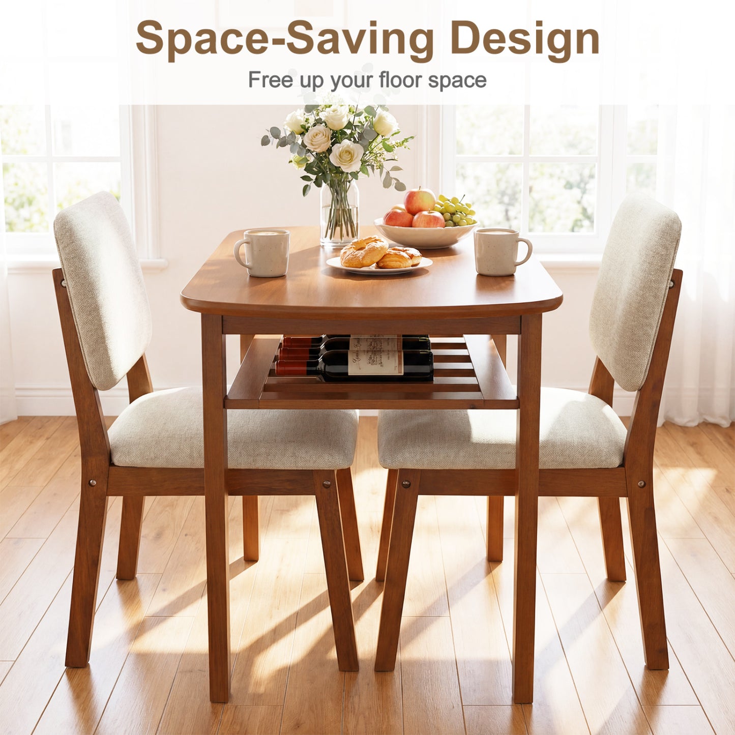 3-Piece Dining Table Set for 2 with Upholstered Chairs, Cherry Dining Room Sets at Gallery Canada