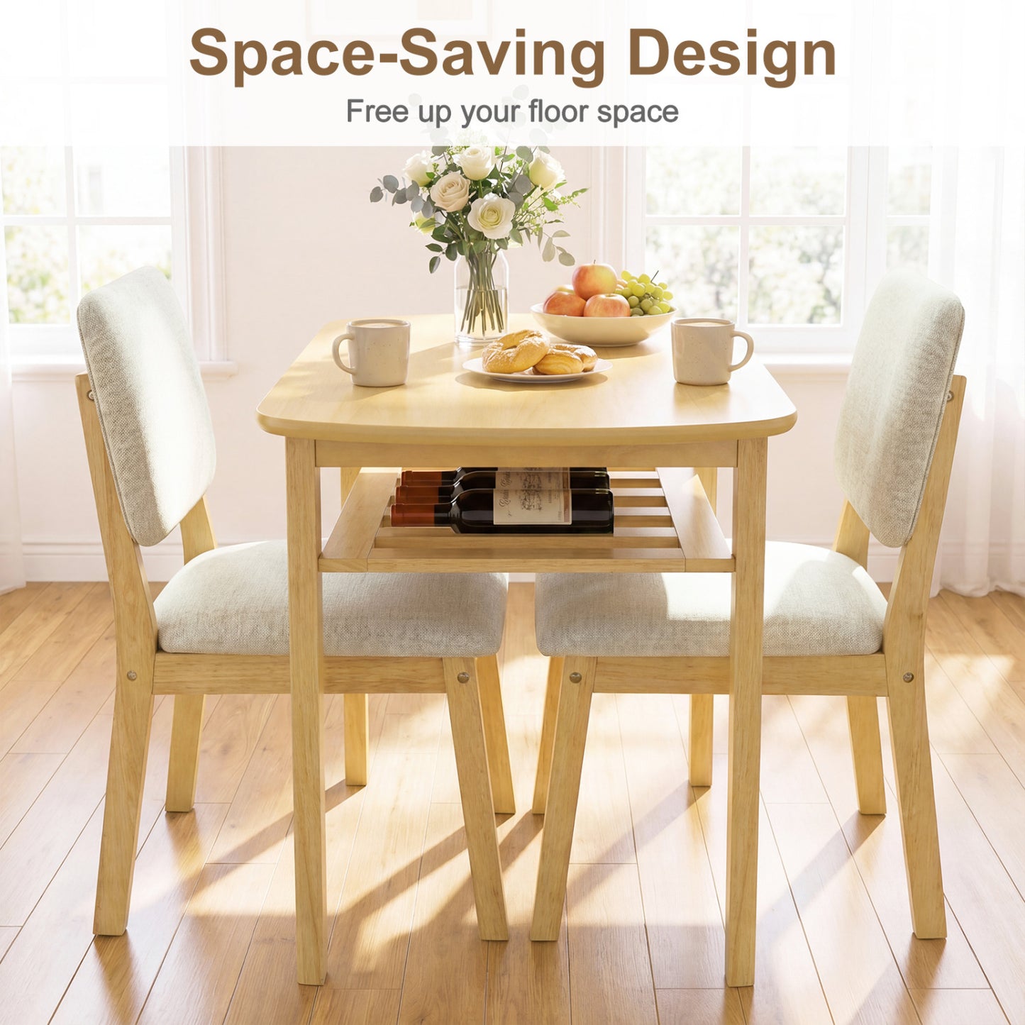 3-Piece Dining Table Set with Upholstered Chairs, Natural Dining Room Sets at Gallery Canada