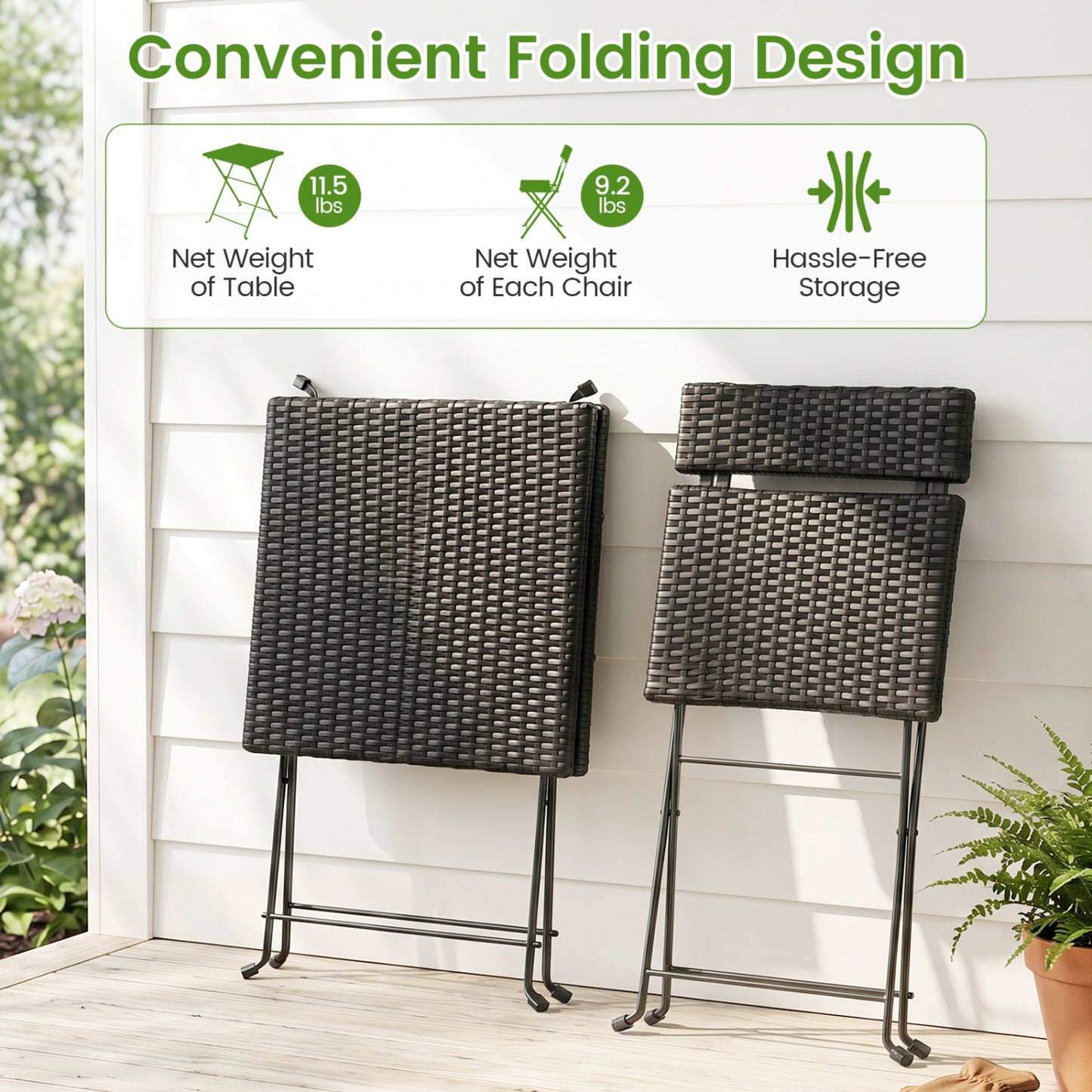 3-Piece Folding Bistro Set, PE Wicker, Black Patio Dining Sets at Gallery Canada