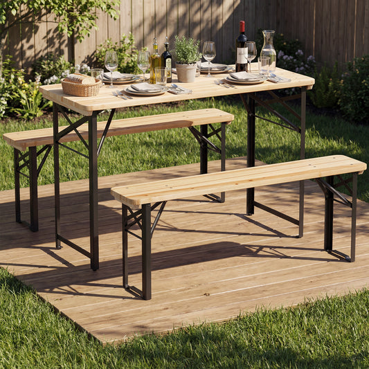 3-Piece Folding Picnic Table With Benches, Portable Camping Set, Black Patio Dining Sets Black at Gallery Canada
