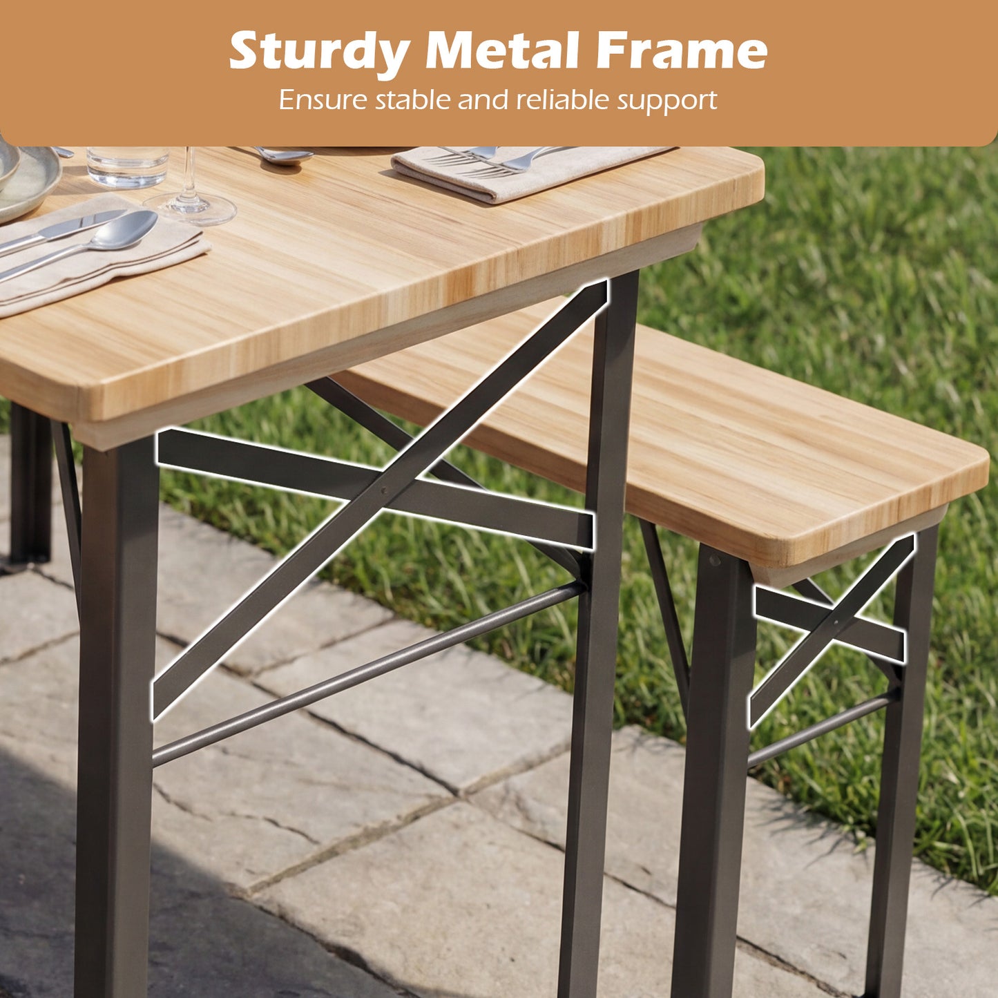 3-Piece Folding Picnic Table With Benches, Portable Camping Set, Black Patio Dining Sets at Gallery Canada