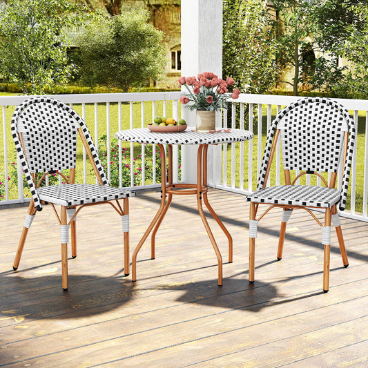 3 Piece French Bistro Table Chair Set with Outdoor Wicker Round Table and 2 Dining Chairs, White Patio Dining Sets White at Gallery Canada