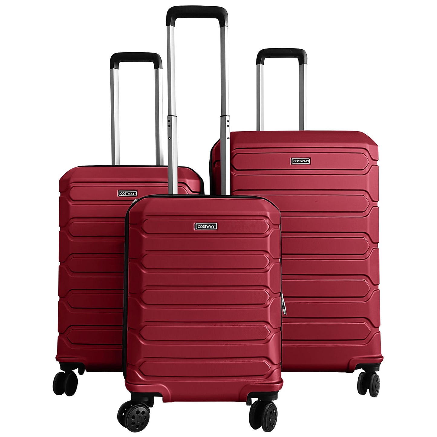 3-Piece Hardside Luggage Set Lightweight Hardside Suitcases with 8-Spinner Wheels, Red