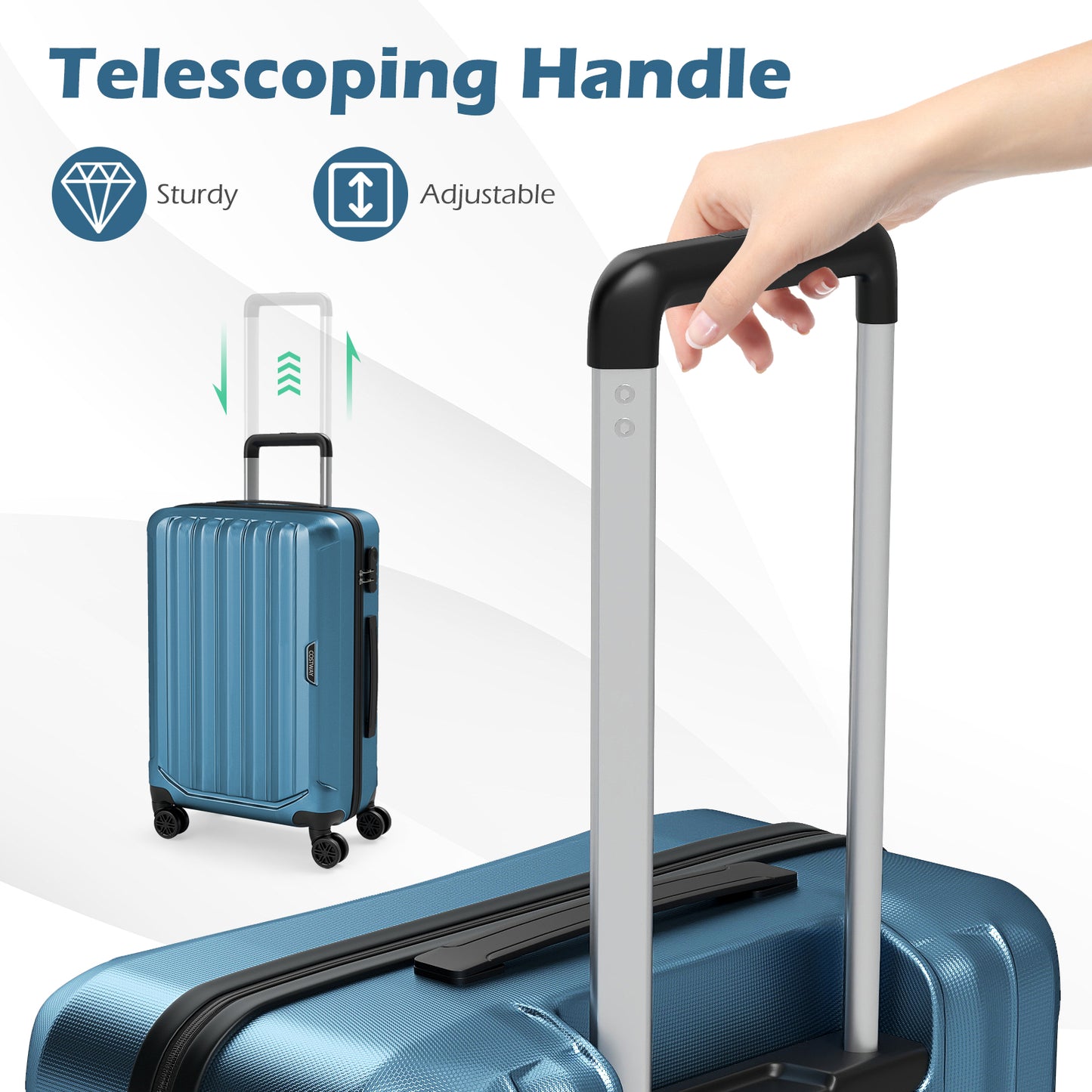 3-Piece Hardside Luggage Set (20/24/28 Inch) Lightweight with 3-Digital Lock, Blue Camping at Gallery Canada
