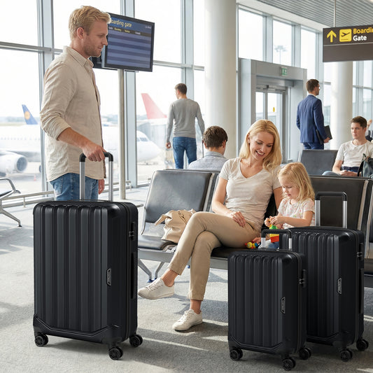 3-Piece Hardside Luggage Set (20/24/28 Inch) Lightweight with 3-Digital Lock, Black Camping Black at Gallery Canada