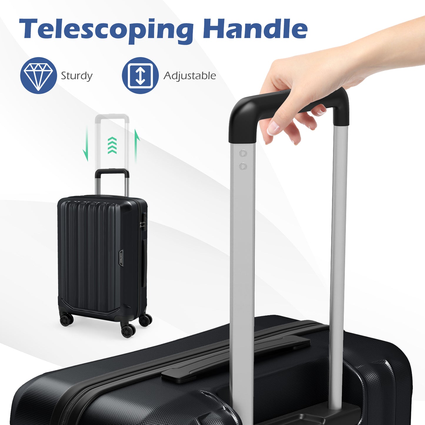 3-Piece Hardside Luggage Set (20/24/28 Inch) Lightweight with 3-Digital Lock, Black Camping at Gallery Canada