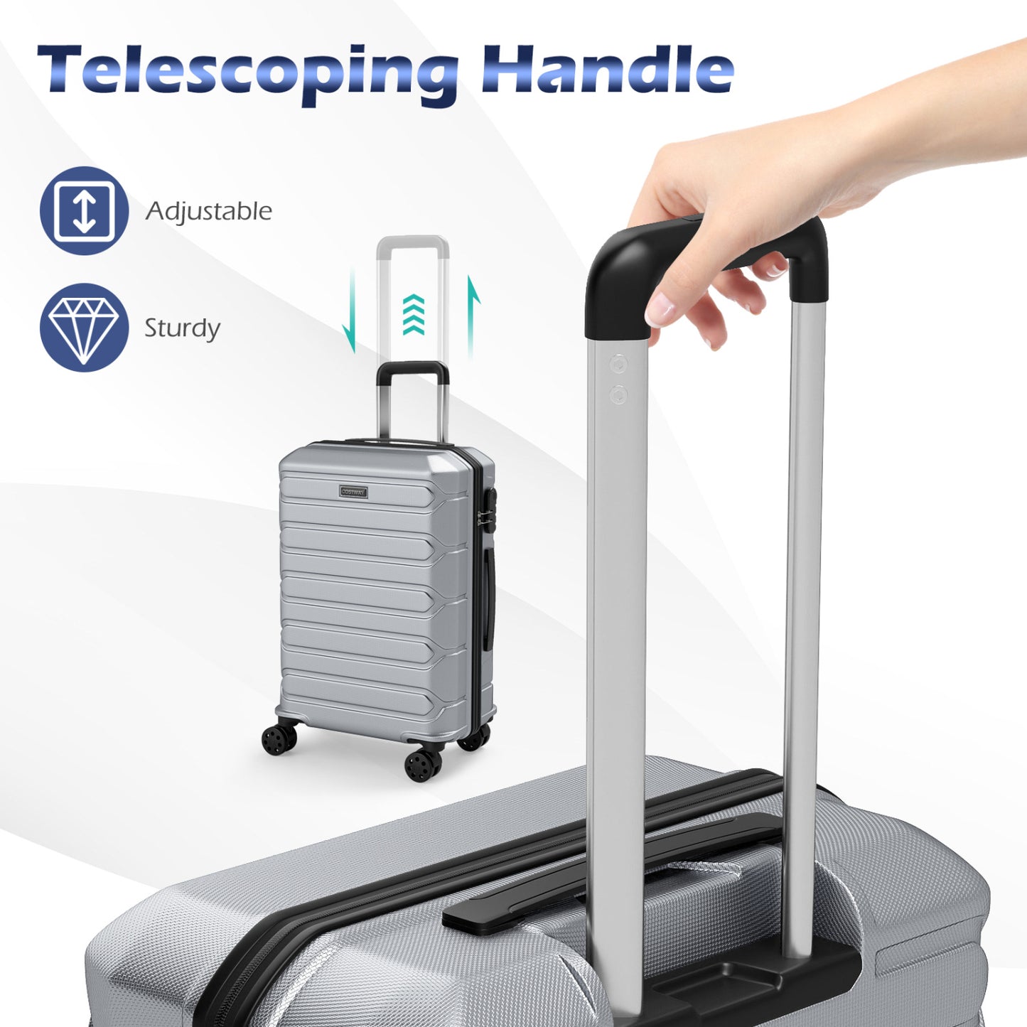 3-Piece Hardside Luggage Set Lightweight Hardside Suitcases with 8-Spinner Wheels-Grey, Gray Camping at Gallery Canada