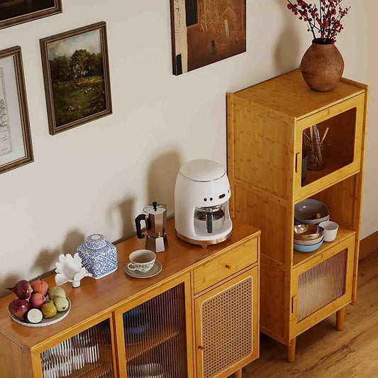 3-Piece Modern Dining Room Set: Wooden Dining Chairs + Bamboo Sideboard Cabinet + Tall Storage Cabinet, Natural Kitchen & Dining Natural at Gallery Canada