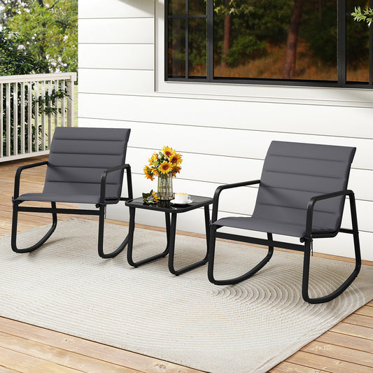 3 Piece Outdoor Rocking Bistro Set, Tempered Glass Table, Gray Patio Conversation Sets Gray at Gallery Canada