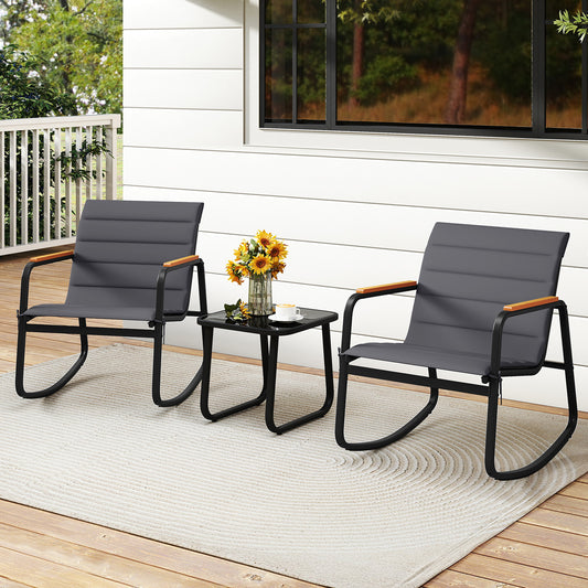 Outdoor Rocking Bistro Set, 3 Piece, Gray Patio Conversation Sets Gray at Gallery Canada