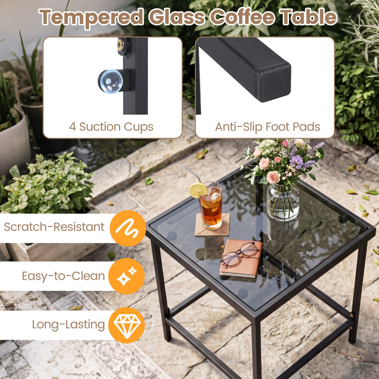 3-Piece Outdoor Rocking Bistro Set with Soft Cushions & Tempered Glass Table-Brown & Black Patio Furniture Sets at Gallery Canada