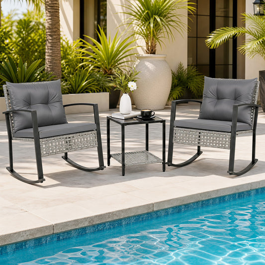 Outdoor Rocking Chair Set, 3-Piece, Gray Patio Rocking Chairs & Gliders Gray at Gallery Canada