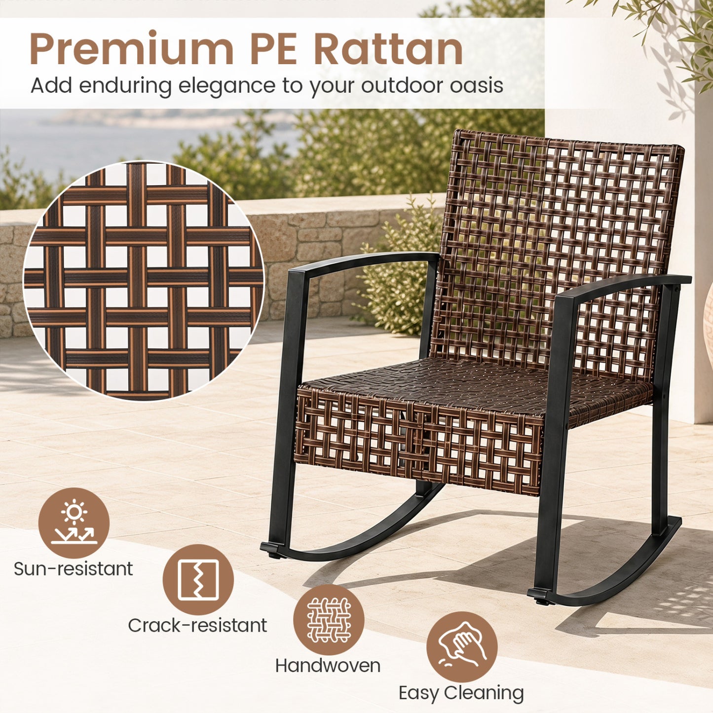 3-Piece Outdoor Rocking Chair Set, Brown