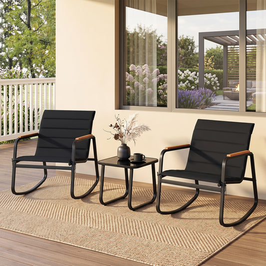 3 Piece Outdoor Rocking Bistro Set, Black Patio Conversation Sets Black at Gallery Canada