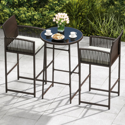 3 Piece Patio Bar Set, Wicker Bar Height Table And Armchairs, White Patio Bar Furniture White at Gallery Canada