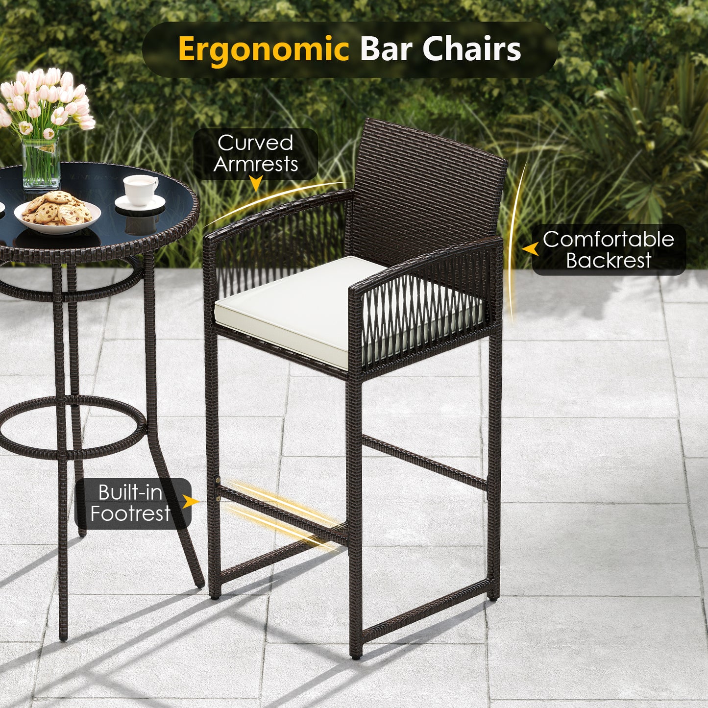 3 Piece Patio Bar Set, Wicker Bar Height Round Table And Armchairs, White Patio Bar Furniture at Gallery Canada
