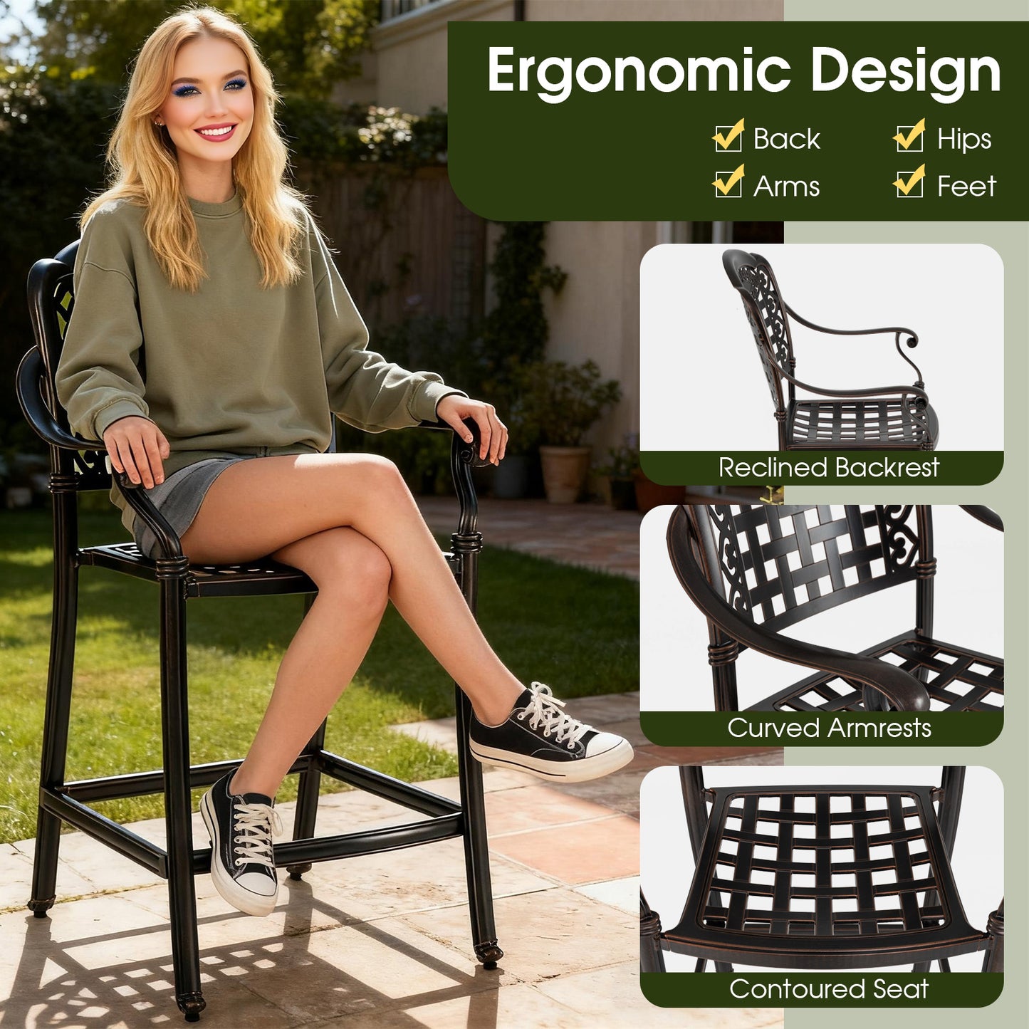 3 Piece Patio Bar Set Outdoor Cast Aluminum Round High Top Table 2 Counter Height Bar Stools Patio Bar Furniture at Gallery Canada
