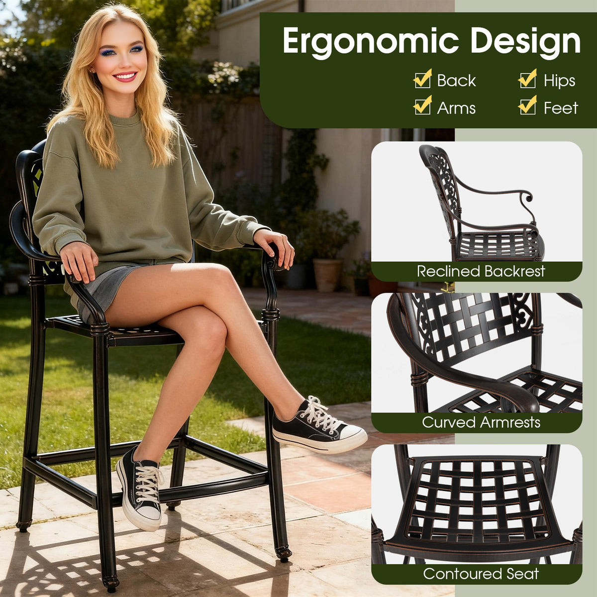 3 Piece Patio Bar Set Outdoor Cast Aluminum Round High Top Table 2 Counter Height Bar Stools Patio Bar Furniture at Gallery Canada