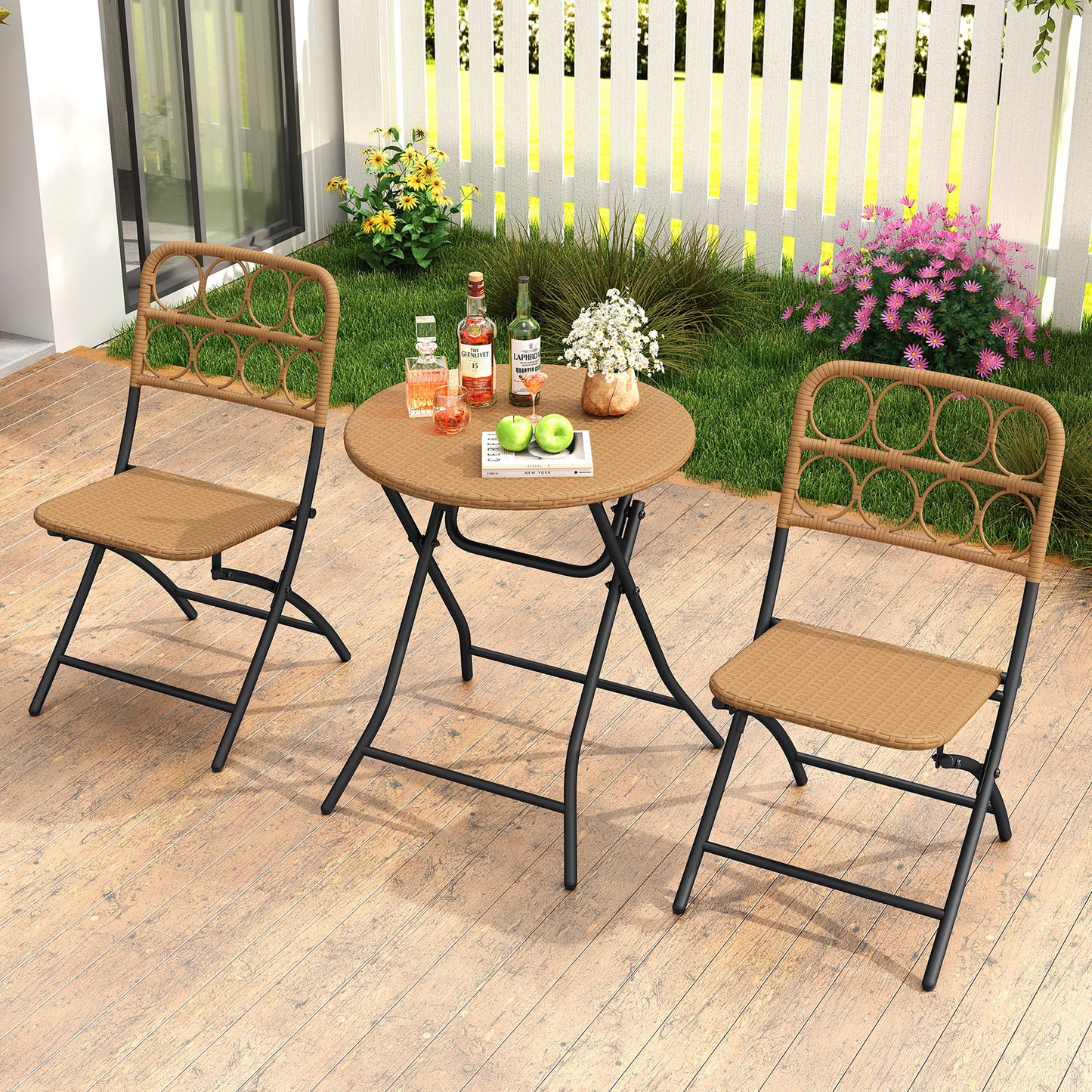 3 Piece Patio Bistro Set, Folding Round Table And Chairs, Wicker Seat Patio Conversation Sets at Gallery Canada