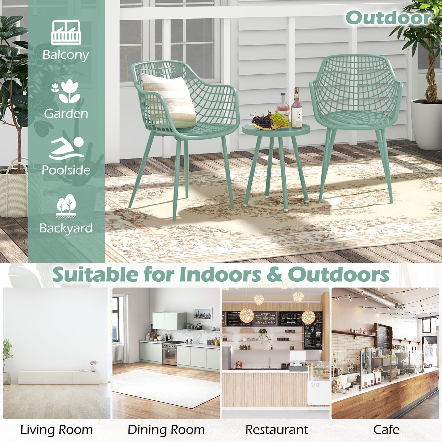3 Piece Patio Chair Set with PP Seat and Tabletop for Porch, Green Patio Conversation Sets at Gallery Canada